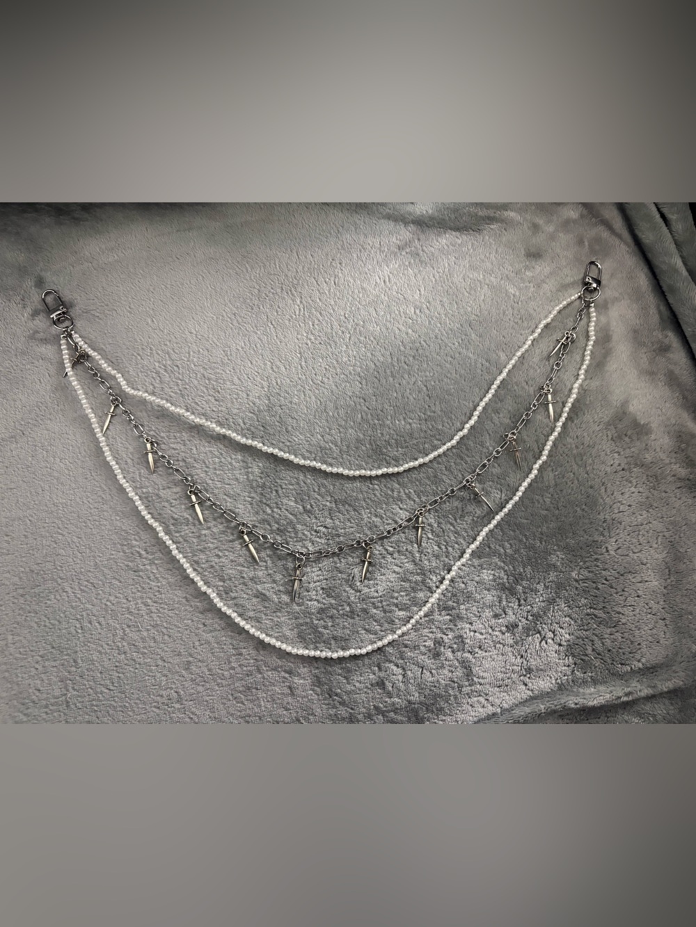 Layered Silver and White Bead Multi-Strand Bag Decor or Hip Accessory